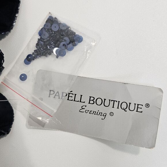 PAPELL Boutique Evening Navy Sequin Beaded Silk Scalloped Hem Blouse Top Size M - Picture 7 of 12